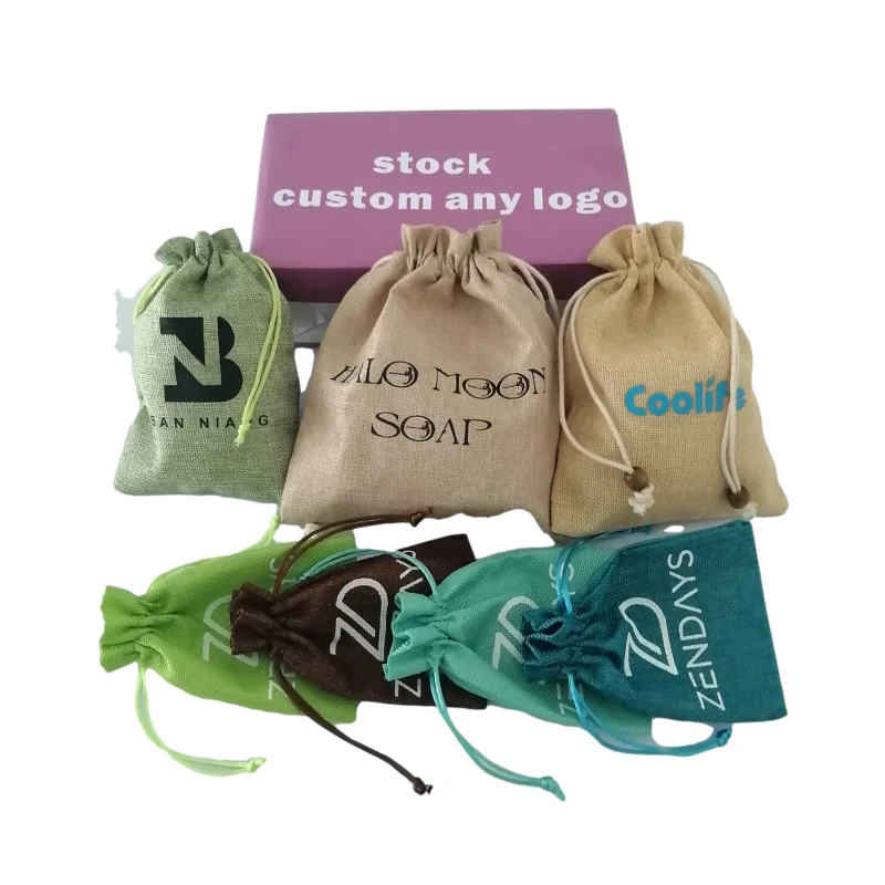 Breathable Dust-Proof Drawstring Pouch Small Drawstring Grey Jute Jewelry Bag Tote
