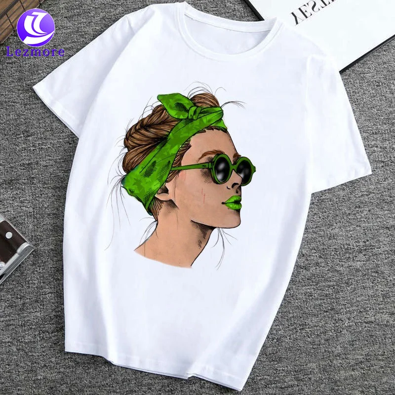 Short sleeve T-shirt female 2023 summer new female student clothing bottom shirt crewneck print large size loose