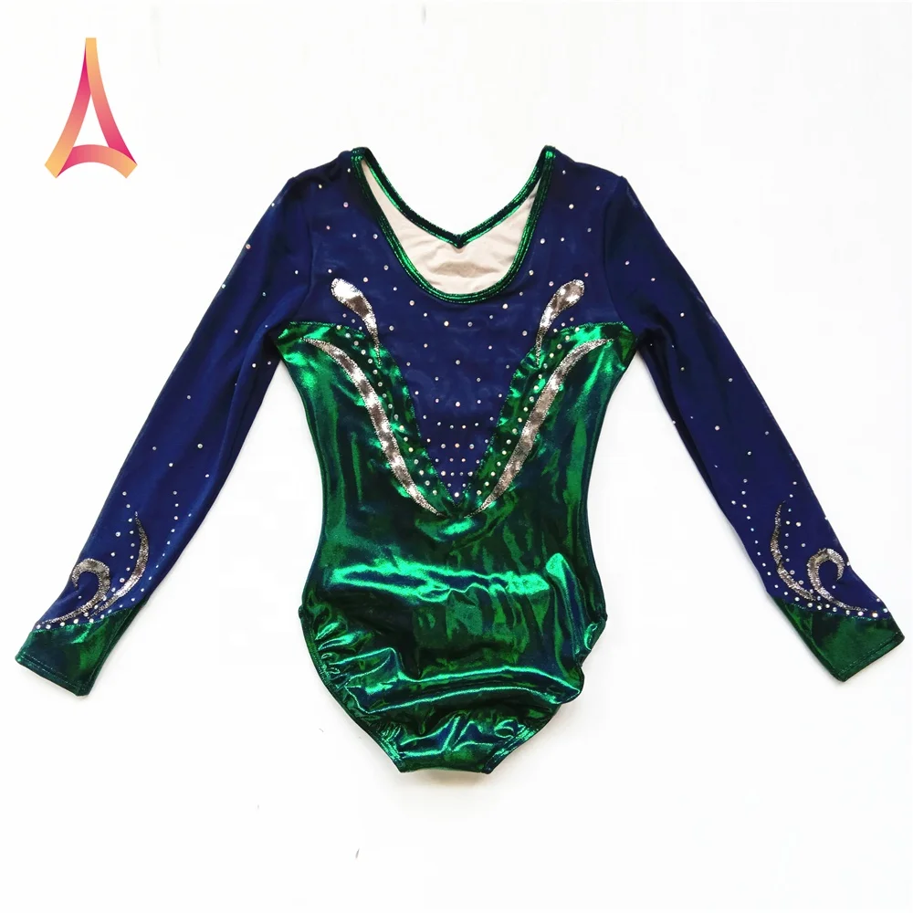 Sophisticated Dark Green Long Sleeve Gymnastics Leotards for girls
