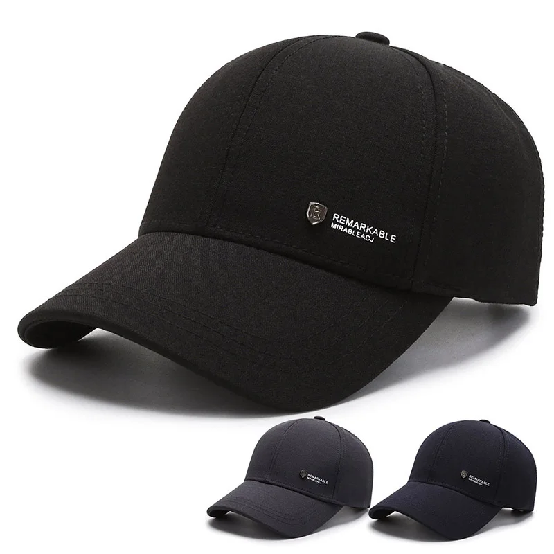 Brettos luxury casual outdoor travel sunscreen hats metal plate logo black men black structured baseball cap
