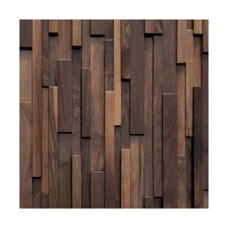 Walnut Wood Vertical Line Solid Wood Mosaic Background Wall Tiles Decorated With Wooden Mosaic