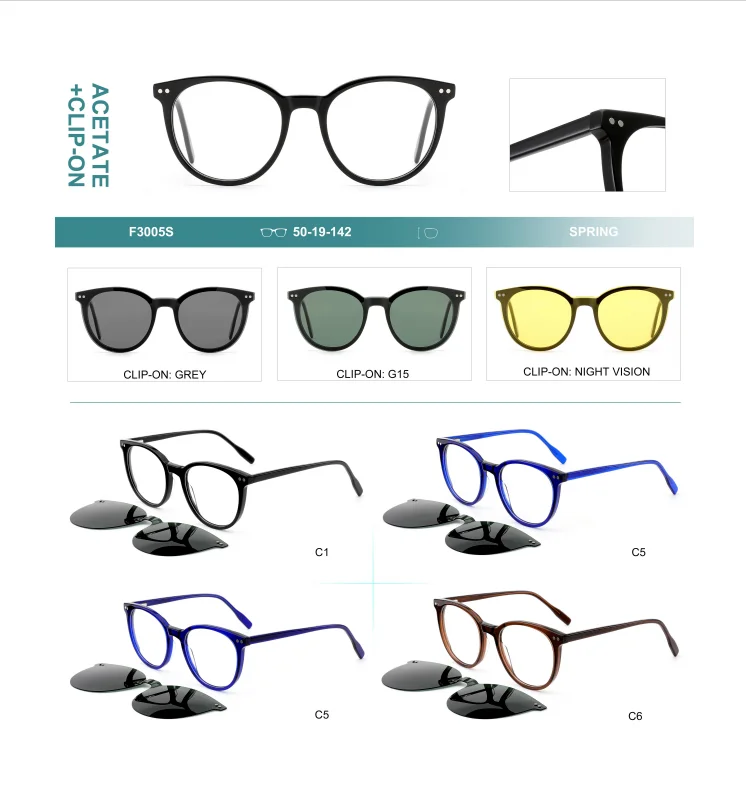 Wholesale  High Quality Hot Selling Custom Logo Sun Glasses 3 in 1 Magnetic Acetate Tac Polarized Clip on Sunglasses Eyewear