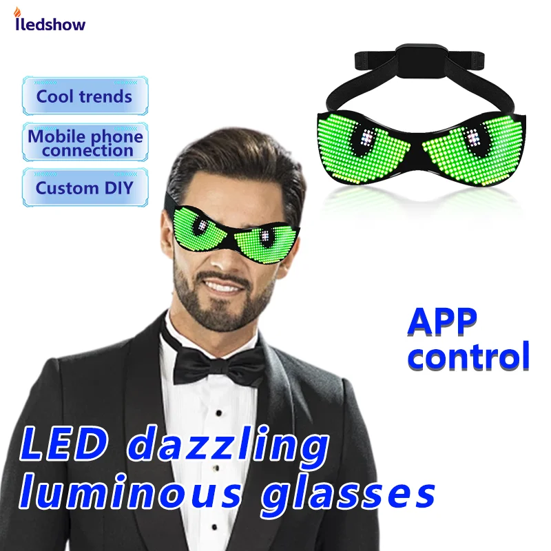 Rechargeable DIY Glowing LED Glasses Smart APP Control Christmas Birthday Party Glasses Night Club Cool Shinning LED Glasses