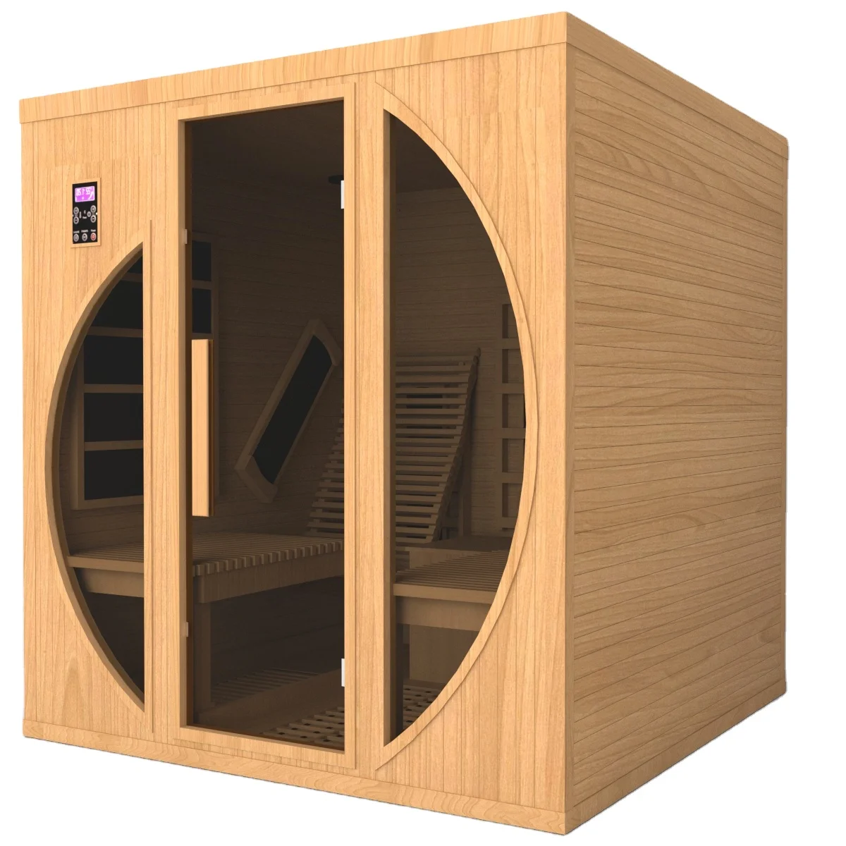 smartmak 2-3 People Indoor Saunas Hemlock Low EMF Far Infrared Sauna with Carbon Heaters Chromotherapy Lighting Oxygen