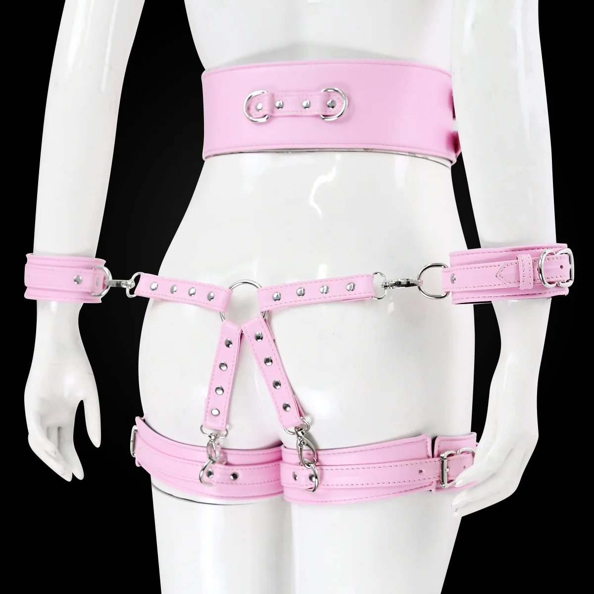 Leather Bondage Set Waist Belt with Thigh Cuffs Cross Buckle Handcuffs Role Play Sex Toys Hog Tie Sex Games