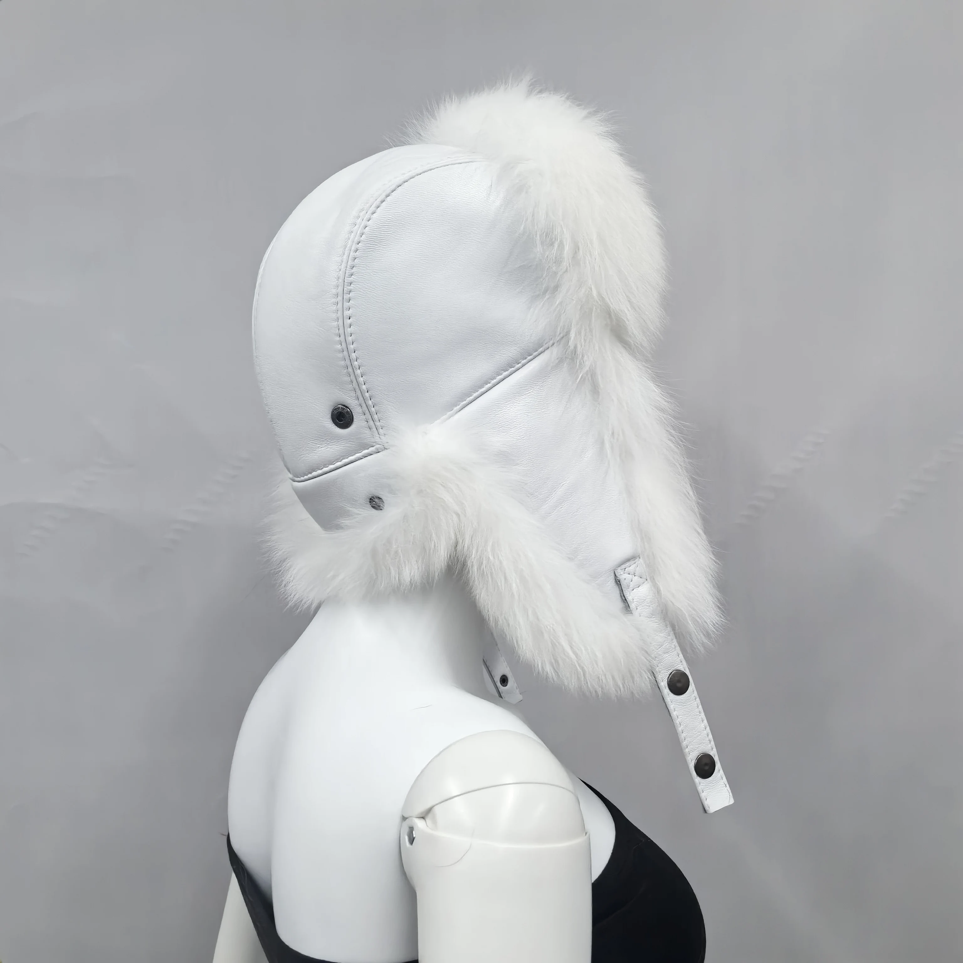 FUR WINTER A032 Custom plaid trapper hat Soft Rabbit Fur snow ski trapper hat with strap Winter Aviator hat