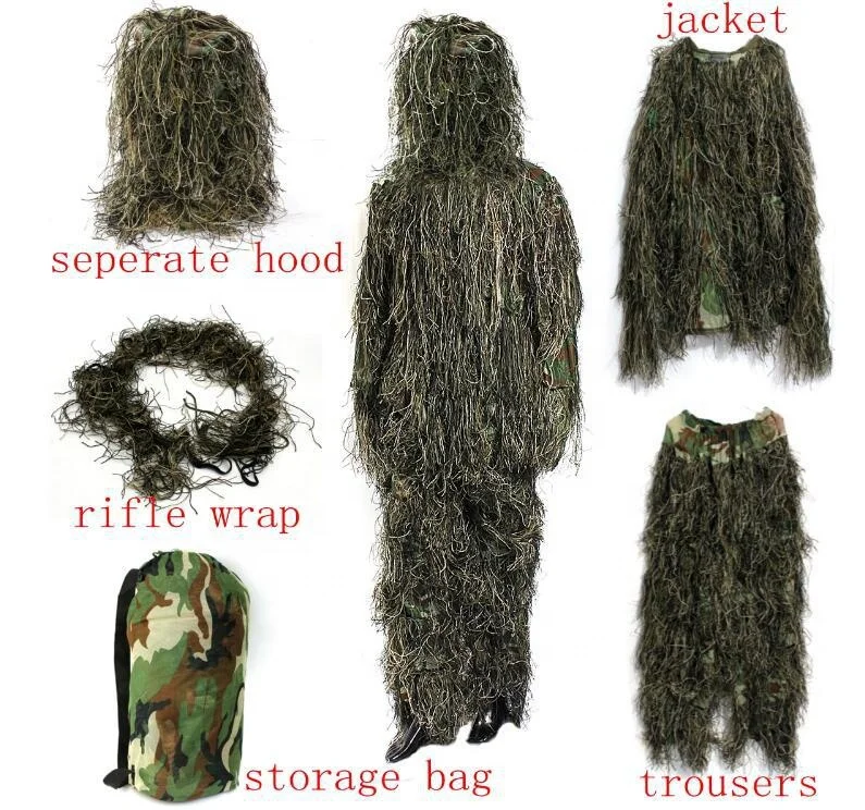 Factory whole sell Tactical Camouflage Uniforms Sniper Hunting  Ghillie Suit for Outdoor Jungle Desert Clothing