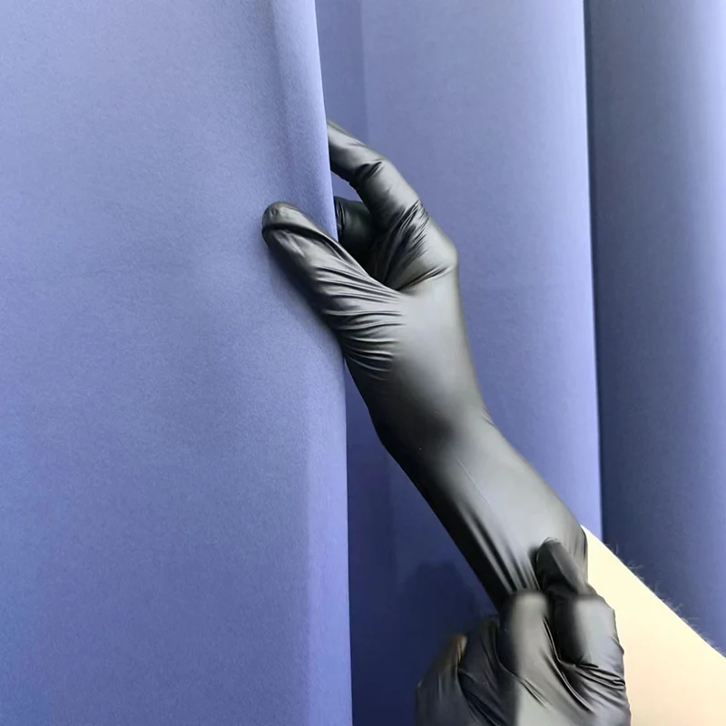 Food Processing Cleaning Safety Black Blue Vinyl Gloves