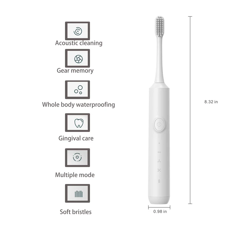 Electric toothbrush IPX7 waterproof grade DC rechargeable soft bristled toothbrush with 30 days of battery life