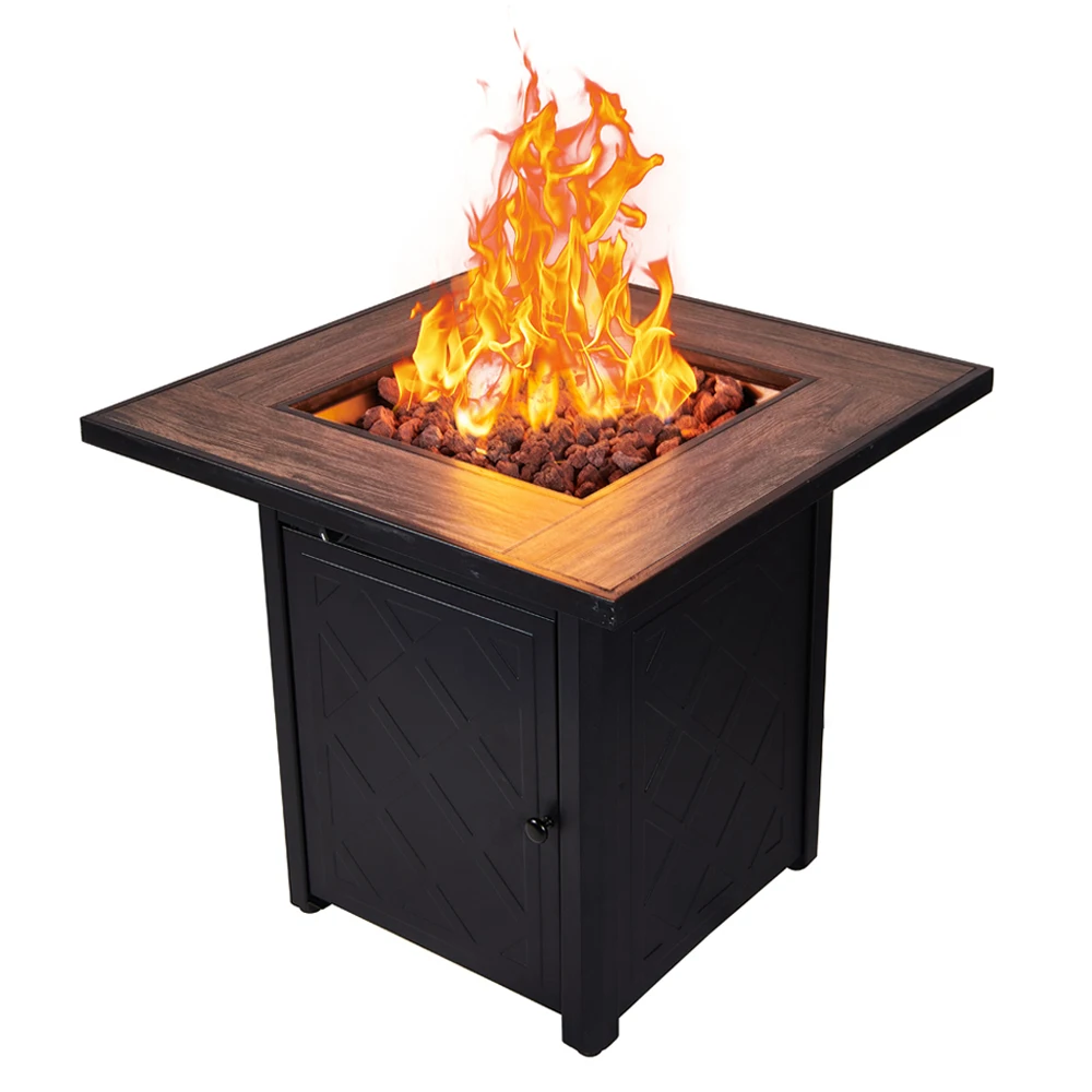 Outdoor Patio 28 Inch Square Ceramic Tabletop Propane Gas Firepit Firetable Gas Fire Pit Table
