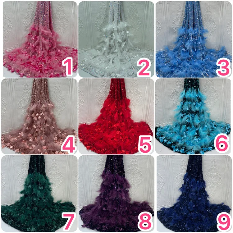 New feather autumn and winter wedding dress fabric dress non-fleece three-dimensional sequin tassel flower