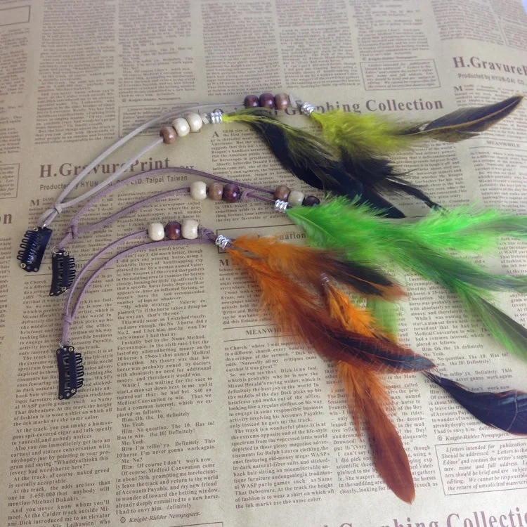 Hot Women Feather Tassel Headband Headdress Tribal Hair Rope Headpieces Hippie Party Fashion Headwear Indian Chicken Hair Clips