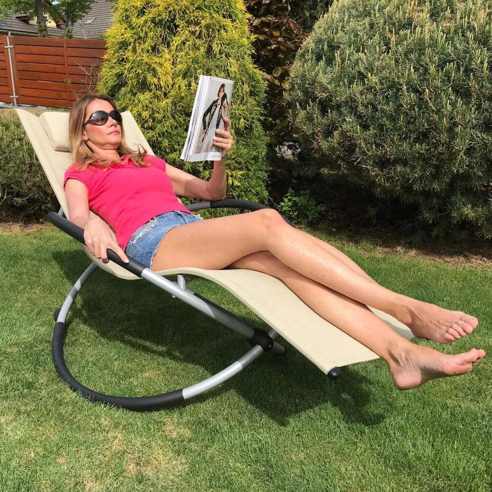 Rocking Sun Lounger Folding Garden Rocking Chair Aluminium Frame Sun Lounger