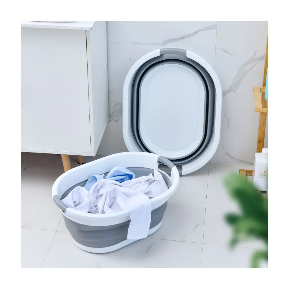 Modern Oval Foldable Container Storage Plastic Laundry Basket for Sale