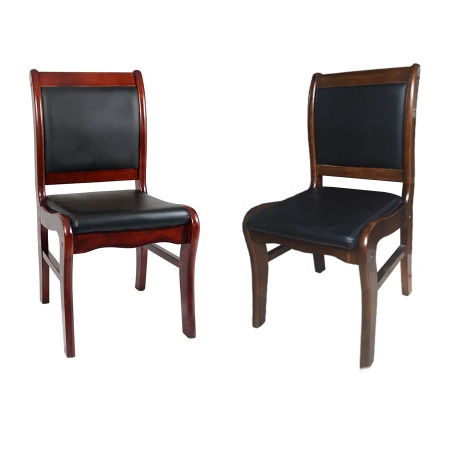 Traditional durable oak wood PU leather four leg training office meeting room chairs