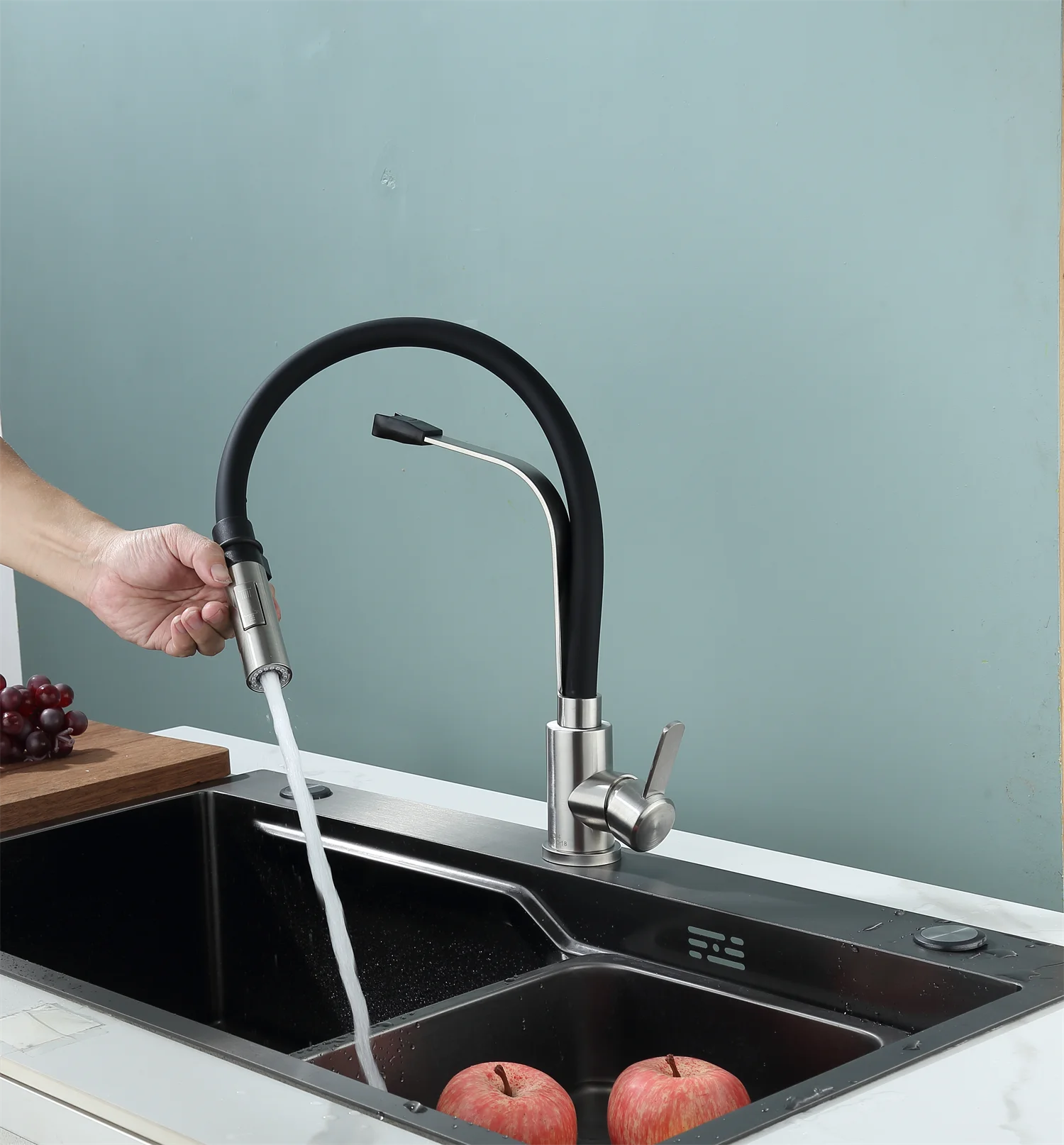 LULUMOM Magnetic Suction Kitchen Faucet with Rubber Hose Multifunctional Deck Mounted Hot & Cold Sink Faucet SUS304
