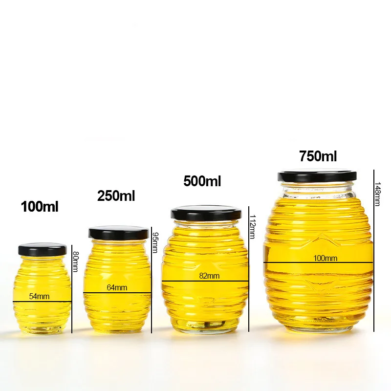 100ml 250ml 500ml 750ml Custom Round Bee-shaped Glass Honey Jar With Lid