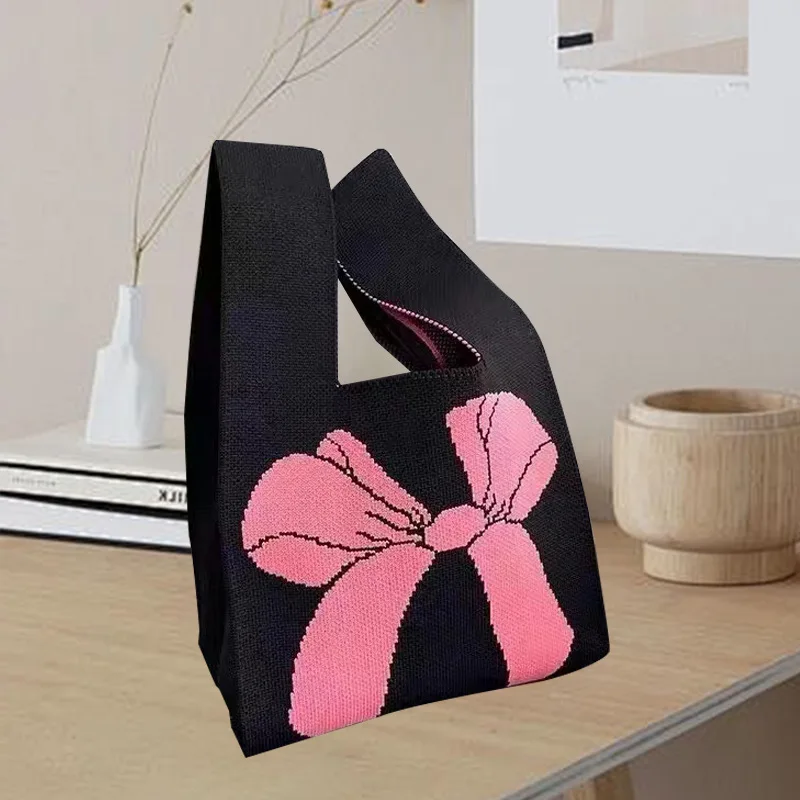 wholesale Small Crochet knitted Handbag Fashion cute Ladies shoulder Knitted knot Tote Bag women wristlets