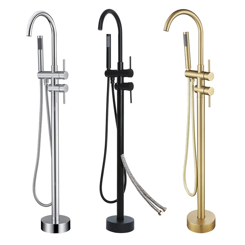 Brass Tub Filler Tub Shower Faucet Floor Mount Freestanding Bathtub Faucet