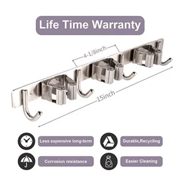 Broom Mop Holder Heavy Duty Hooks Hanger Wall Mounted  Stainless Steel Organizer for Laundry Garden Cleaning Tools Rack Storage