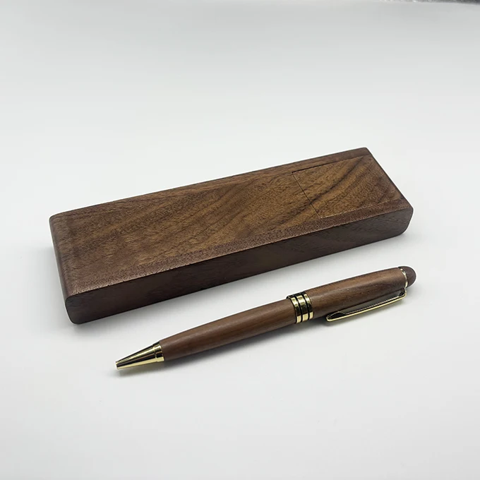 Wholesale Luxury Business Gift  Walnut Wooden ball Pen with custom logo Engrave Promotion wood pen with  folding stand wood box