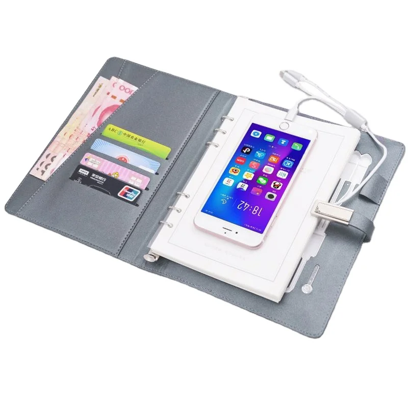 Custom Logo A5 Agenda Planner 8000 MAh Power Bank Business Notebook Charging Journal With Password Lock