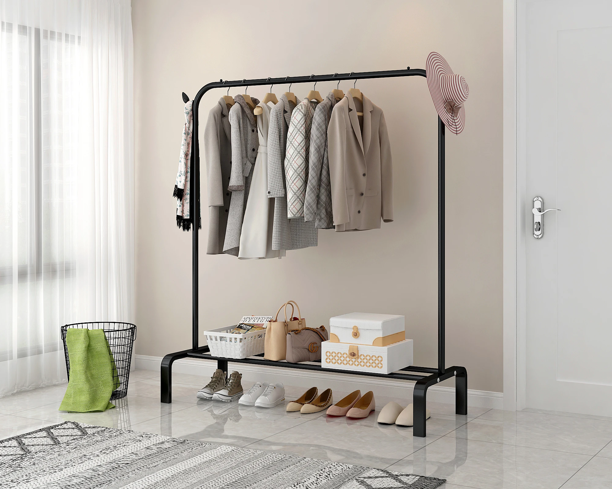 Best Selling Taiwan Brand Metal Garment Rack With Shoe Shelf Garment Display Rack Clothing Garment Rack