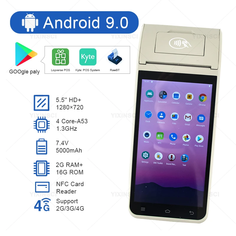 High quality 58mm Receipt Printer Z91 Android 9.0 5.5 Inch NFC Wifi Handheld Thermal POS Terminal Printer