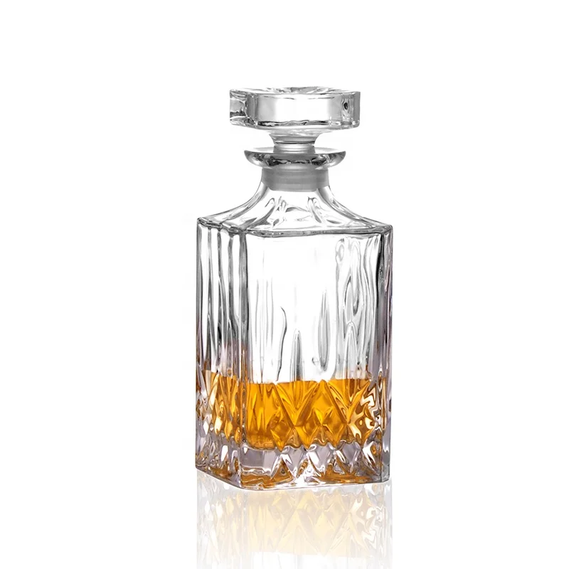 N14 Square shape dublin carving design crystal clear glass whiskey decanter wine bottle