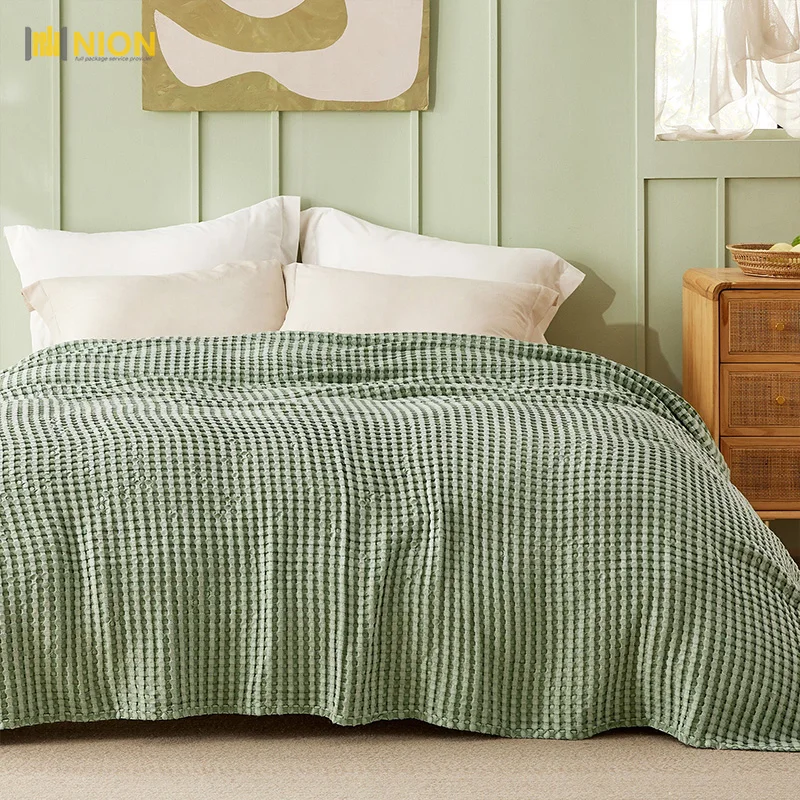 Premium Cooling Eucalyptus Waffle Bamboo Blanket Customized Order Coverlet Green Color (DTM Color)