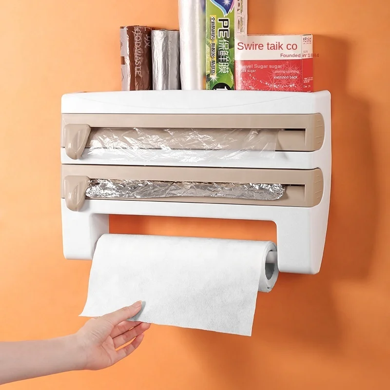 
Paper Towels Wall Mounted Rolls Holder Tin foil Cling Film Cutter Dispenser| Easy One-Handed Tear 