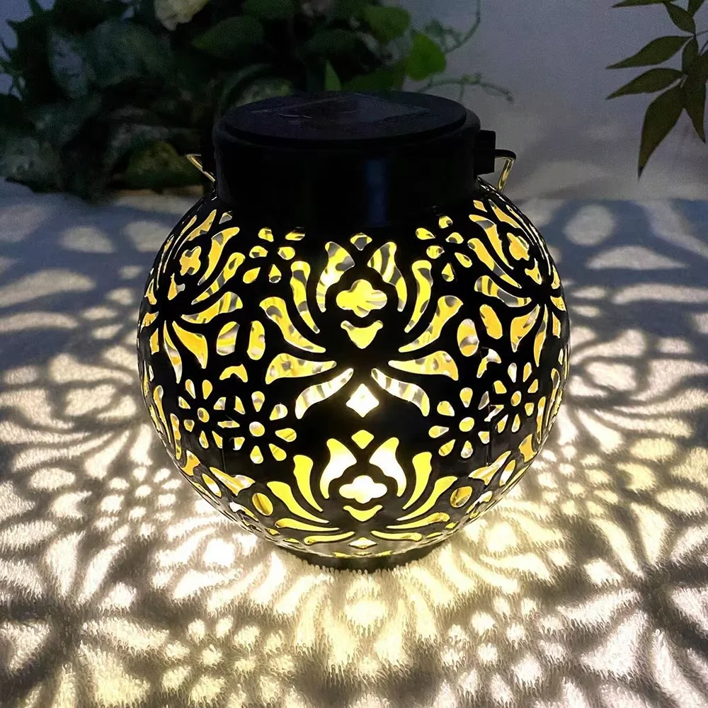 Outdoor Garden Courtyard Lawn Decor Waterproof Iron Art Hanging Lights solar panel lantern LED Landscape Light