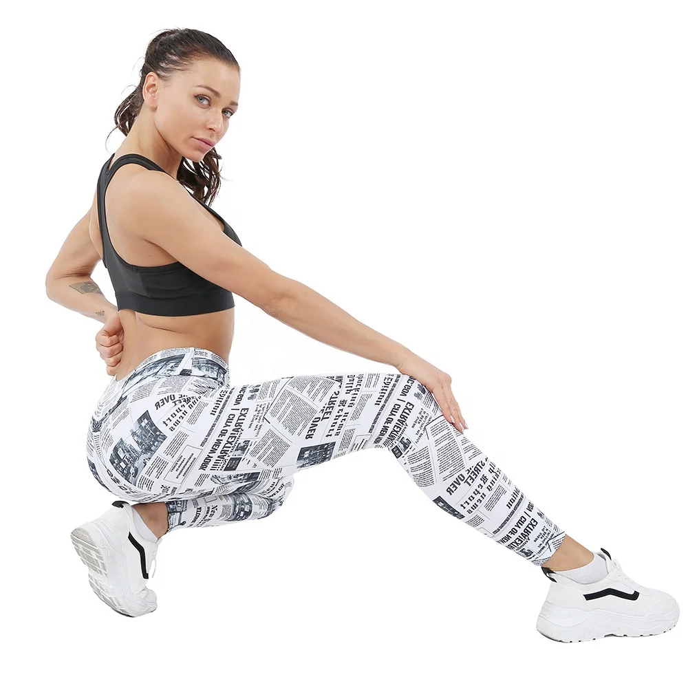 
Newspapers Printed Fitness Leggings High Waist Butt Lift Tight Yoga Pants 