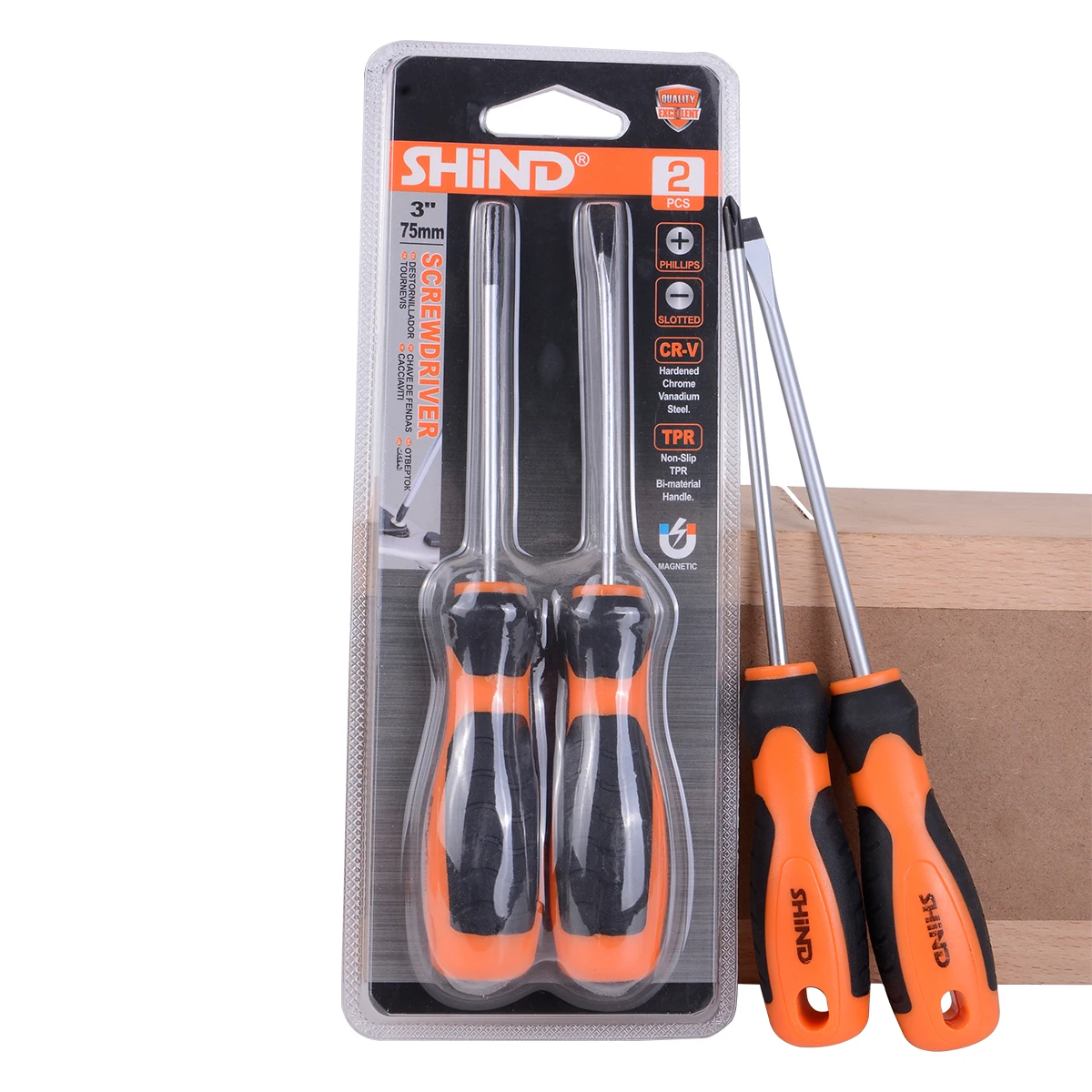 SHIND 94423 3inch Magnetic Screwdriver Set 3*75mm Phillips Slotted Magnetic Twist Tools Soft Ergonomic Anti-slip TPR Handle