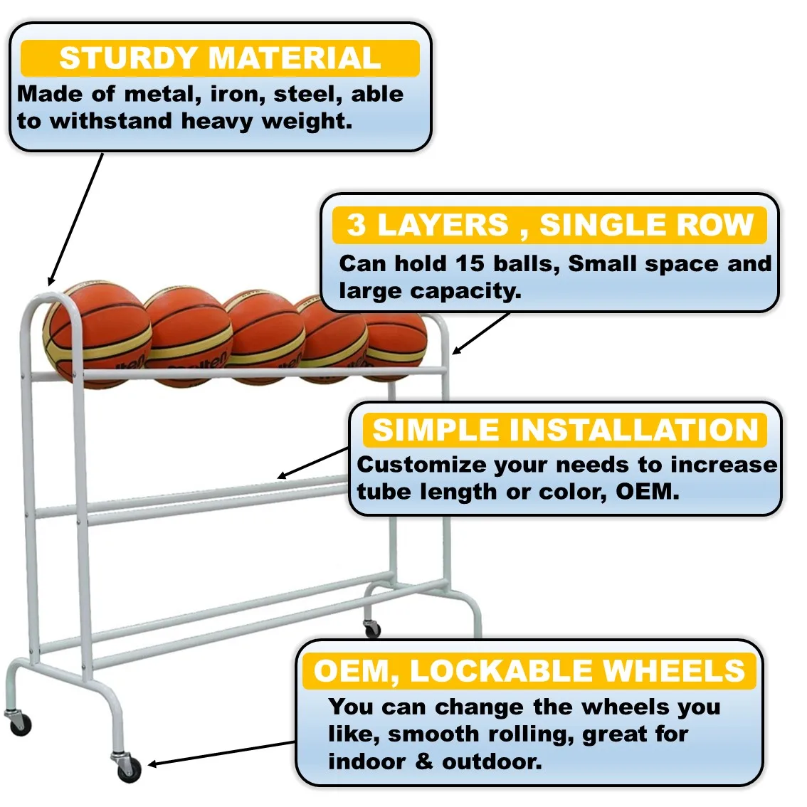 Fitness accessories display ball rack for gym