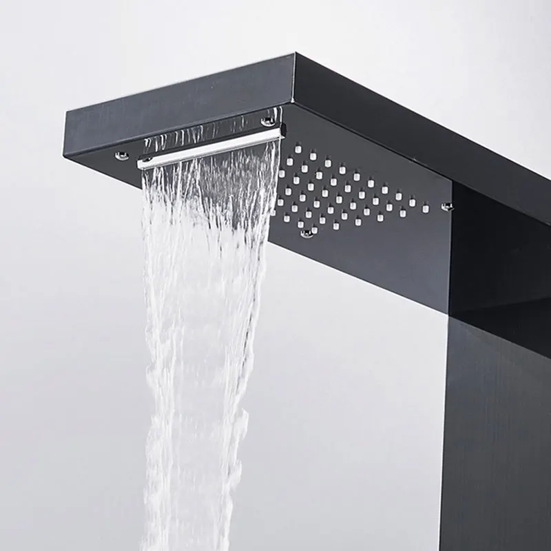 ROVATE Shower Panel Stainless Steel Wall Mounted LED Black Shower Column Set Bathroom Massage Shower Wall Panel Column Tower