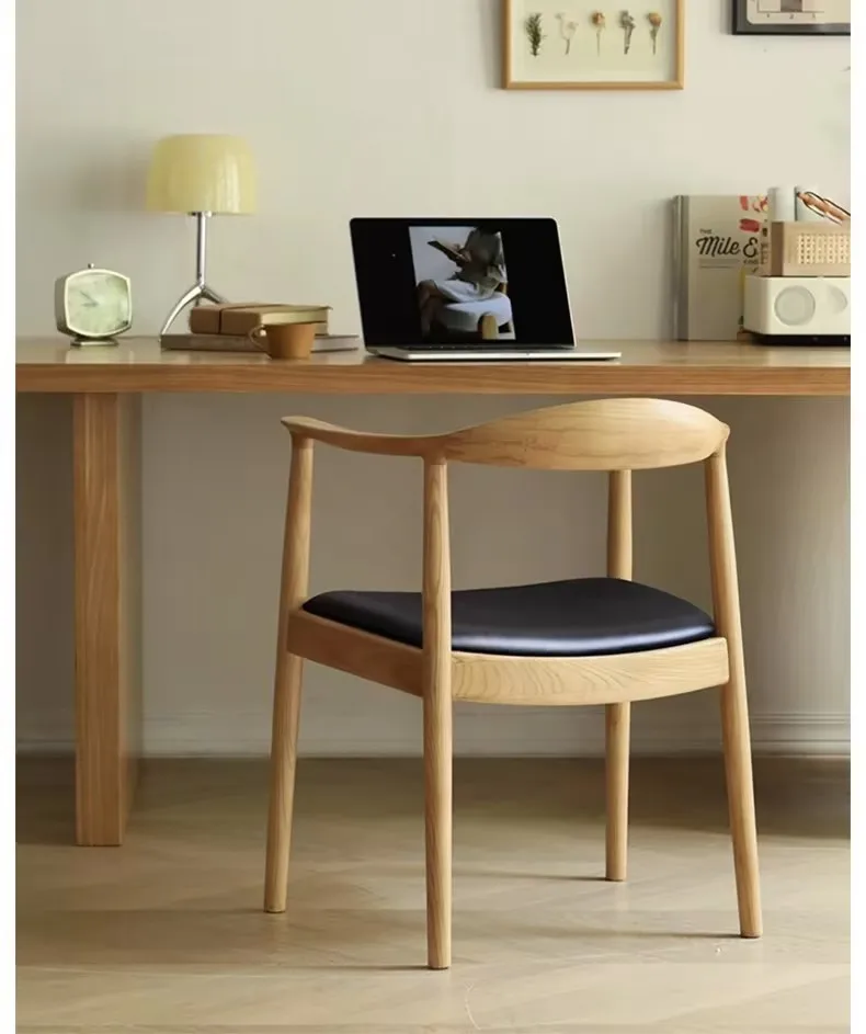 All Solid Wood Nordic Chair with Tufted Armrest Back Horn for Outdoor Hotel Bedroom School Dining Study Leisure Office Use