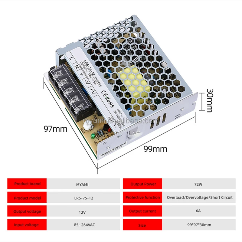 LRS-75 Series 5V 12V 24V 36V 48V 35W 50W 60W 75W smps power supply led light switching power supply