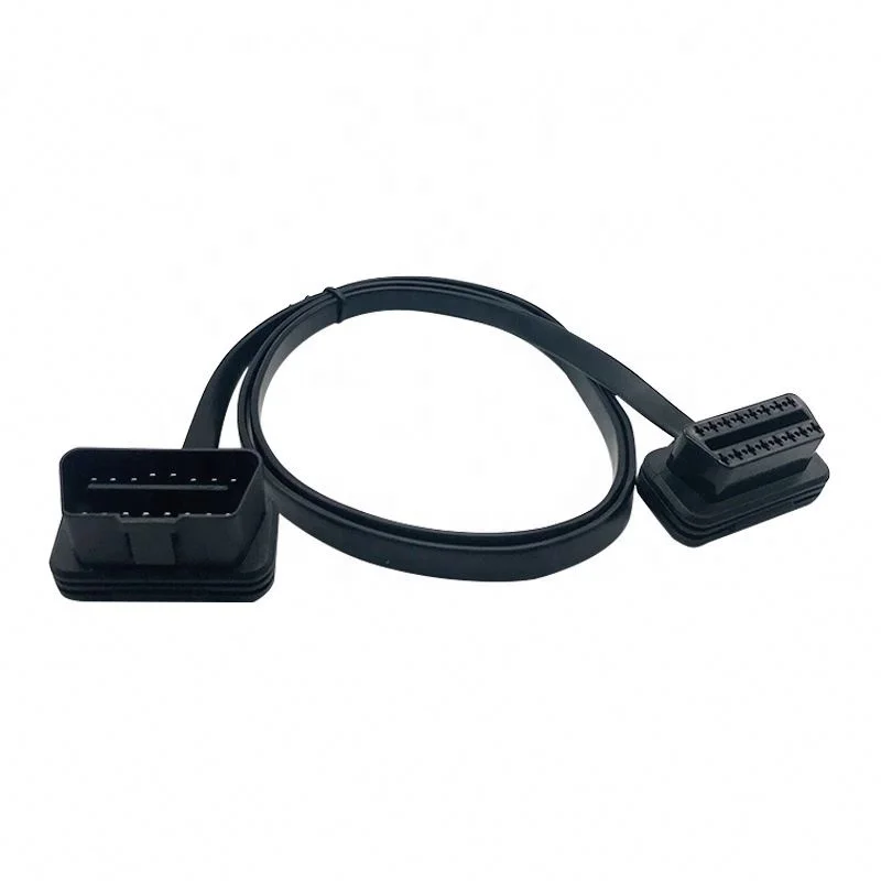 Low Profile Flat Ribbon OBD Diagnostic Cable Male to Female 16 Pin J1962 OBDII Right Angle Extension Wire OBD Extension Cable