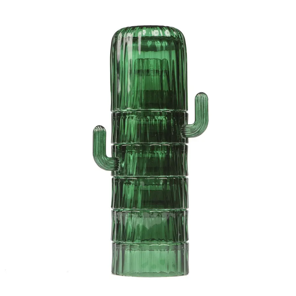 Bottle Water Set Custom Cup Fancy cactus shape Luxury Printing Black Bottles Drinking Glass