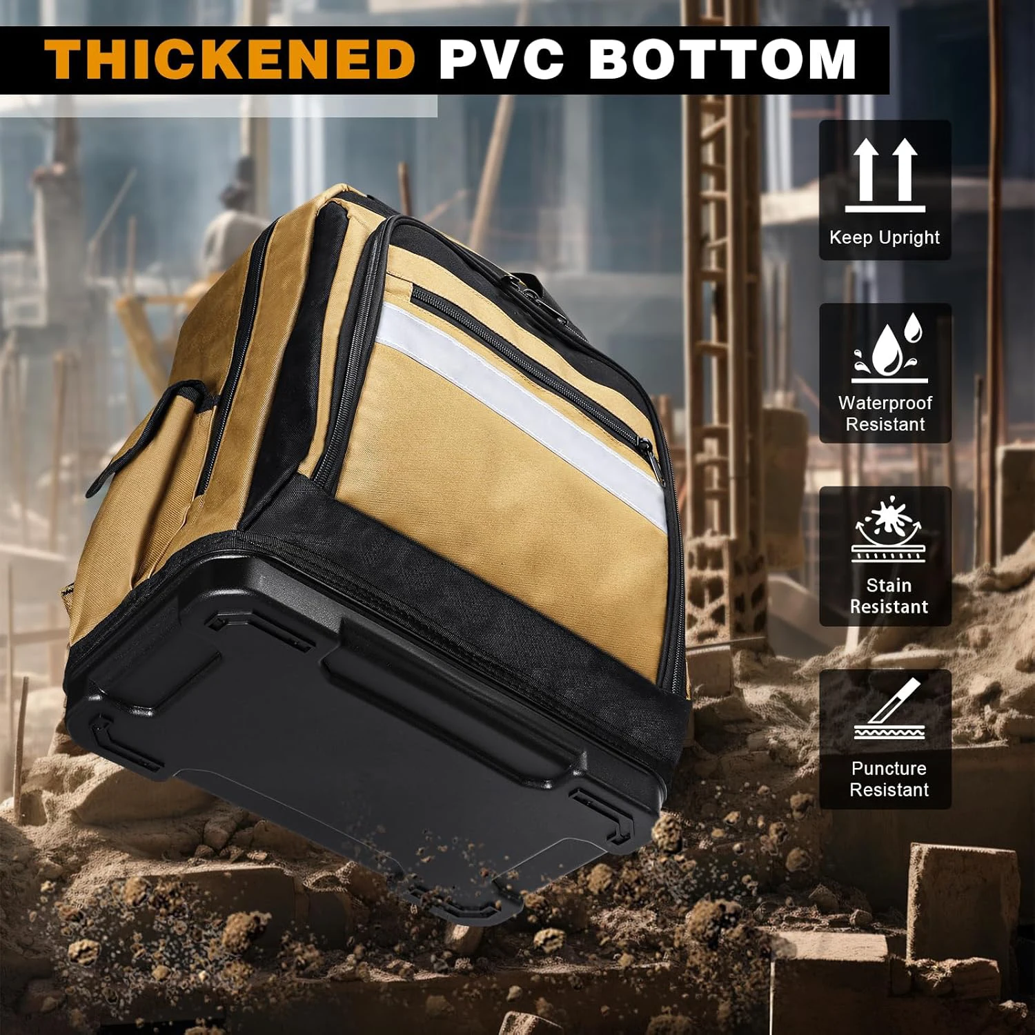 Heavy Duty Tool Bag Backpack with Waterproof Molded Base Electrician Work Pack Hand Tools Multi Pockets Tool Storage Organizer