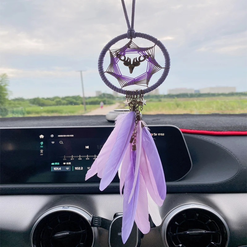 Factory Dream Catcher Car Interior Rearview Mirror Hanging Decor Feather Small Boho Car Charms Pendant Accessories Blessing