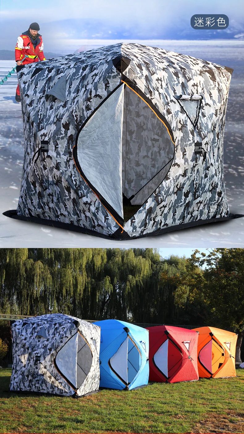 Custom Outdoor Shelter Ice Cube Winter Fishing Portable Tenting Square Automatic Pop Up Hiking Insulated Camping Tent For Party