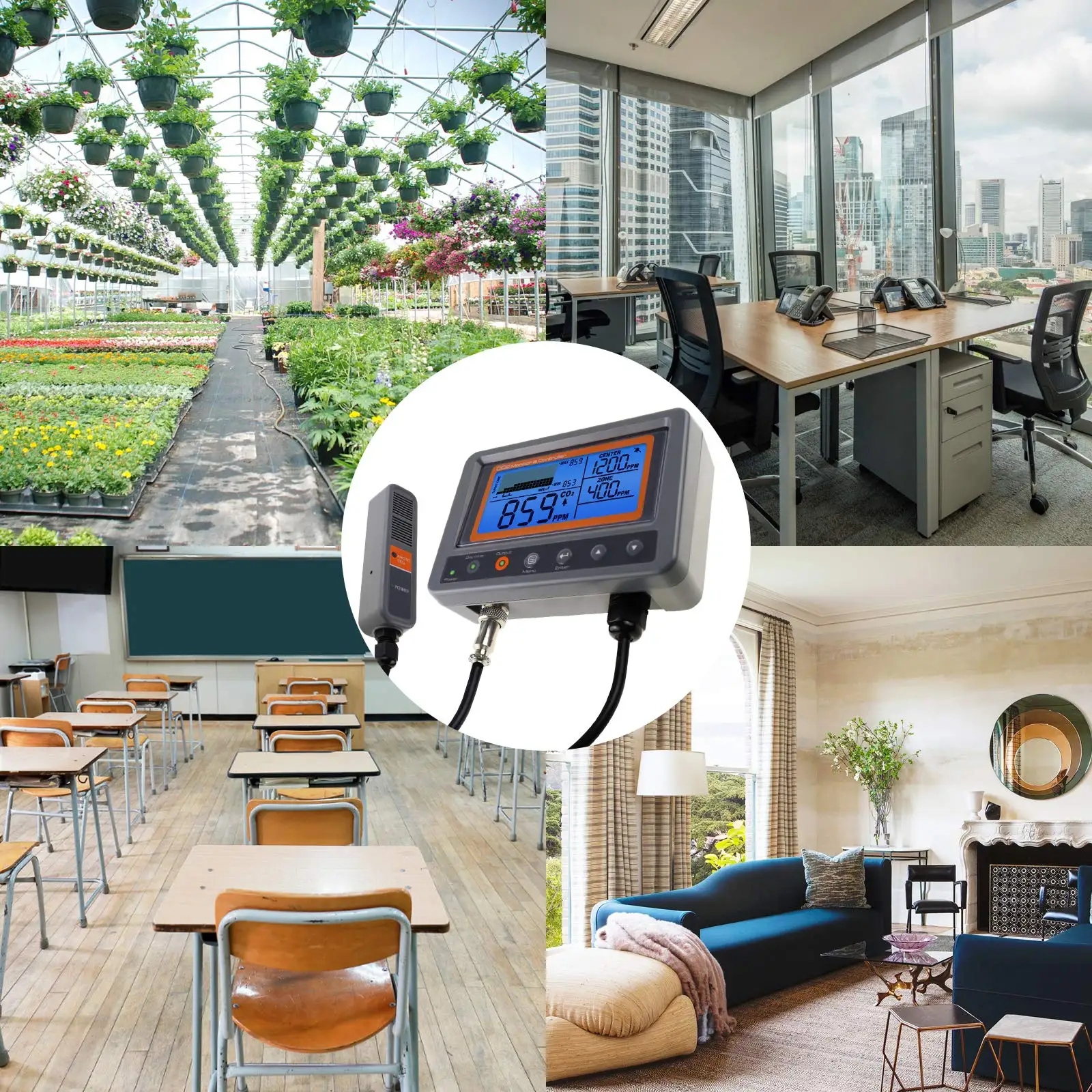 Roxyrolla Used Green House Home Office Factory 4.5m NDIR Sensor Probe Carbon Dioxide CO2 Controller with Relay Function