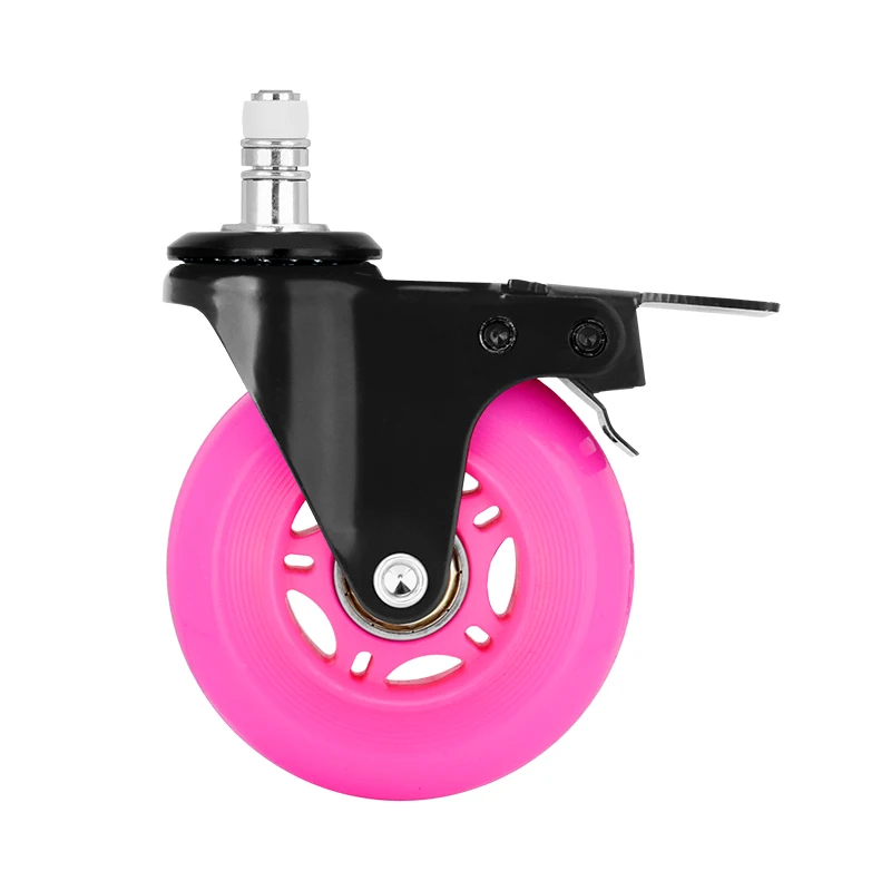 Universal 3 Inch PU Furniture Chair Casters Office Chair Caster Wheel Swivel Wheels with Mute Inserts Double Ball Dual Brake