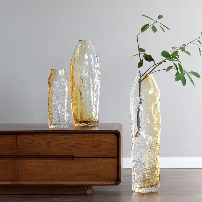 Bixuan Handmade Mouthblown Art Glass Vase Bottle Shape Design for Flower Branch High-end Thick Heavy Tall Floor Glass Vases