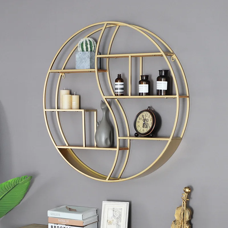 Metal Round Wall Hanging Modern Wall Shelf Set Decorative Multi-functional Plant Rack Home Wall Iron Floating Shelves