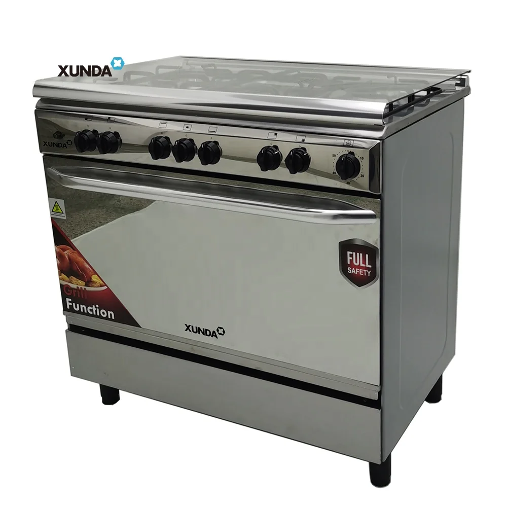 Xunda Custom Or Standard Big Oven 5 Burners Stainless Steel Gas Range Built In Gas Stove Cooker With Oven And Grill