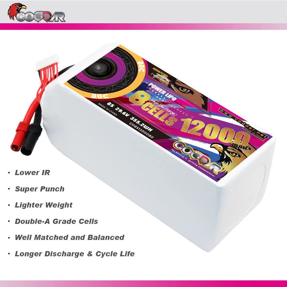 CODDAR 8S 12000MAH 29.6V 80C XT150 Connector RC LiPo Battery Large Scale Drone Agriculture Quadcopter Race Car Truck Buggy