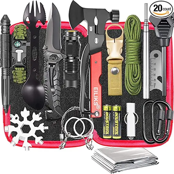 Survival Gear and Equipment Kit  Emergency Escape Tool with Axe, Cool Gadget Birthday Ideas for Him Boy Camping Hiking Hunting
